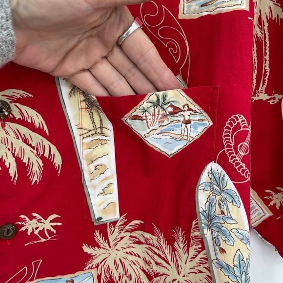 Hilo Haiti Red The Hawaiian Original Short Sleeve Button-Up Shirt Size Medium - Picture 6 of 7